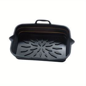 Rectangular Air Fryer Liners; Foldable Silicone Tray; Air Fryer Accessories; Reusable Grill Plate; Heat Resistant Microwave Silicone Plate; Home (Color: Black, Quantity: 2)