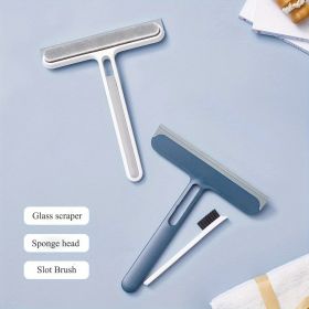 1pc/2pcs 3-in-1 Multi-Purpose Glass Cleaning Brush With Handle, Magic Window Cleaning Brush, Squeegee For Window, Glass, Shower Door, Car Windshi (Color: 1 Blue+1 White)